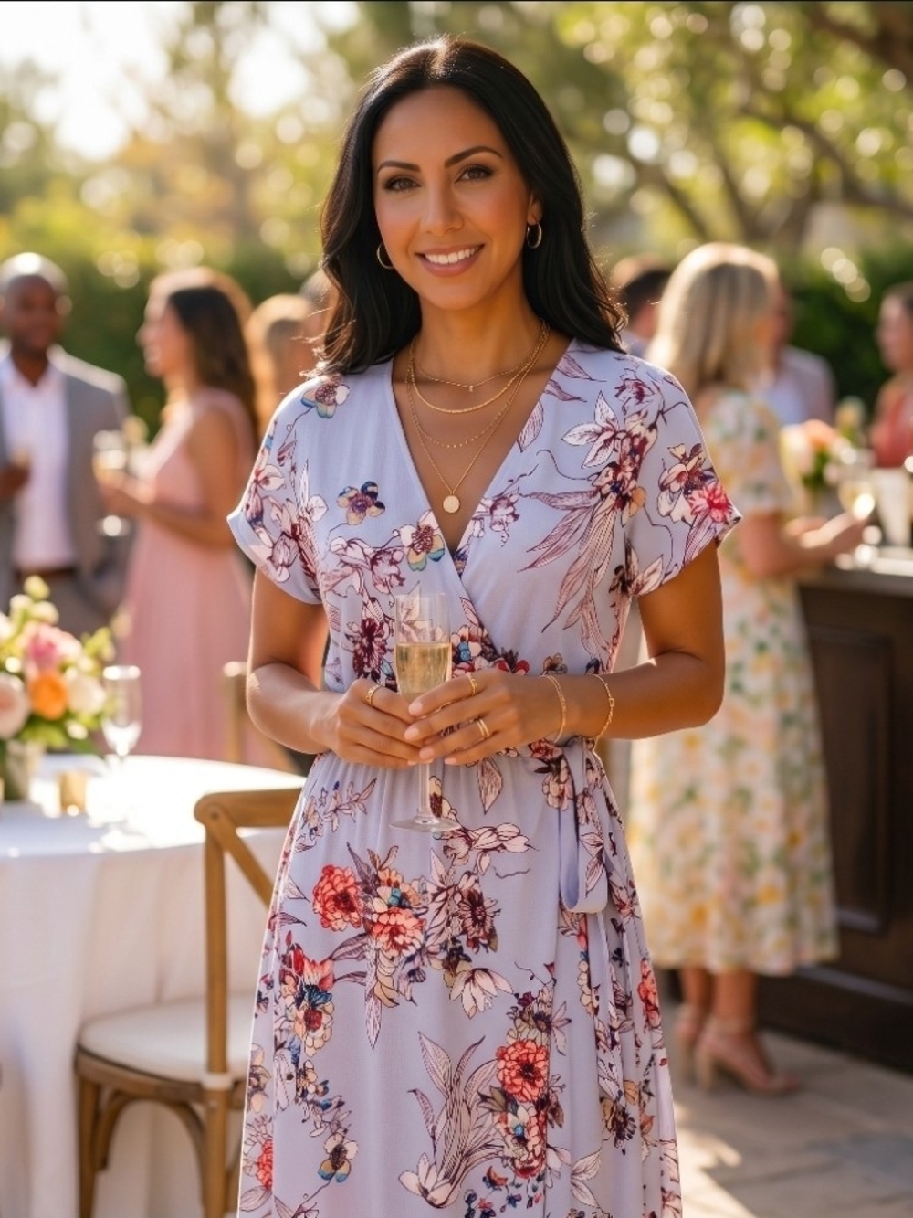 Floral Faux Wrap Midi Dress in Light Lilac